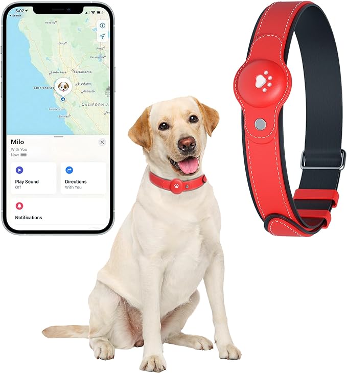 2-in-1 GPS Tracker for Dogs: Smart Pet Collar with Real-Time Tracking,No Monthly Fee/Subscription (iOS Only) Waterproof, Anti-Lost,365-Day Long Battery Life GPS Tracker Dog Collar(Tracker Included)