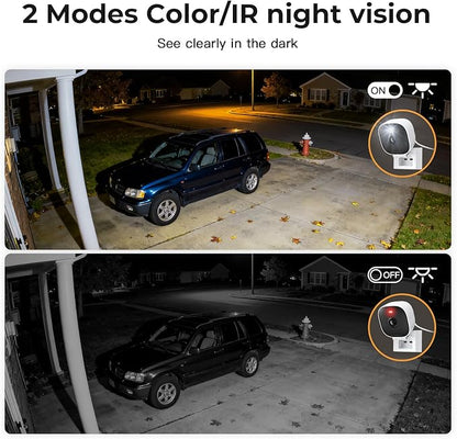 2K Cameras for Home Security,Indoor/Outdoor for Baby/Elder/Pet Monitoring with Phone app,Wired Plug&Play,Color Night Vision,2-Way Audio&24/7 Recording ,Support 128G Card Storage ( Not Included)