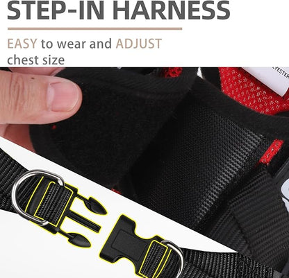 PUPTECK Service Dog Harness and Leash Set for Small Medium Dogs No Pull Step-in Soft Mesh Puppy with 2 Removable Patches Cat Vest Harnesses Reflective at Night, Red, L