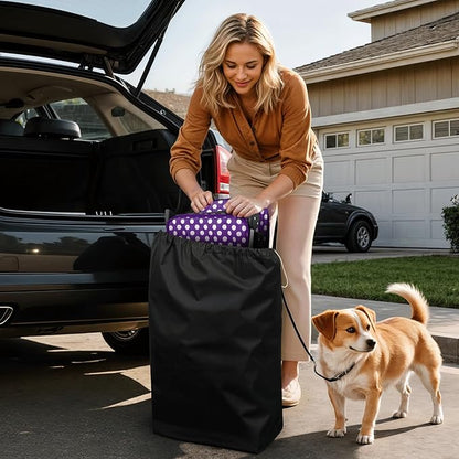 Magshion 3-Wheel Pet Stroller, Foldable Travel Jogger for Small & Medium Dogs & Cats (Up to 33lbs), Lightweight Carrier with Breathable Mesh Cover, Cup Holder & Storage Basket, Purple Polka Dots