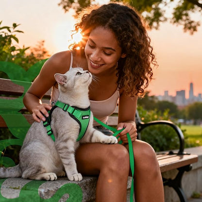 rabbitgoo Cat Harness and Leash for Walking, Escape Proof Soft Adjustable Vest Harnesses for Cats, Easy Control Breathable Reflective Strips Jacket, Grass Green,M