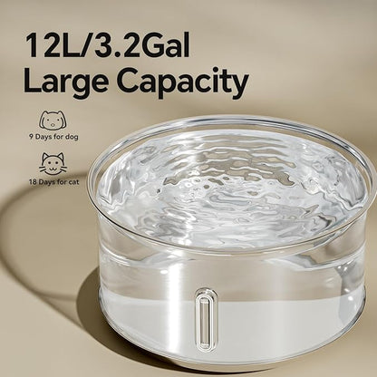 Cordless Dog Water Fountain,12L/3.2 Gal Battery Operated Automatic Pet Water Dispenser with Infrared Sensor, Stainless Steel Water Bowl for Large Dogs & Multi-Pets, 3 Modes(3 Filters)
