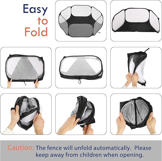 Pawaboo Small Animals Playpen, Waterproof Small Pet Cage Tent with Strong Steel Wire Frame, Portable Outdoor Yard Fence for Chick/Kitten/Puppy/Guinea Pig/Rabbits/Hamster/Chinchillas, Black