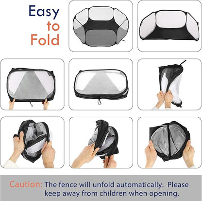 Pawaboo Small Animals Playpen, Waterproof Small Pet Cage Tent with Strong Steel Wire Frame, Portable Outdoor Yard Fence for Chick/Kitten/Puppy/Guinea Pig/Rabbits/Hamster/Chinchillas, Black