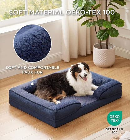 Made4pet Dog Bed Orthopedic Dog Sofa for Large Dogs,Supportive Foam Pet Cushions Bed with Washable Removable Cover, Egg-Crate Foam, Waterproof Lining Bottom, Blue, 42 * 32 * 8 Inch