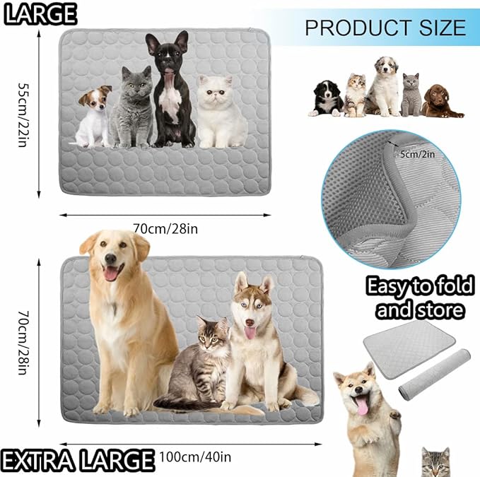 SOMOYA Dog Self Cooling Mat Pet Washable Cooling Pads Blanket Sleeping Kennel Mat,Ice Silk Sleep Mat Pad Non-Toxic Breathable Sleep Bed Beach for Large Dogs Cats (Grey, 27.5x39.4 in)