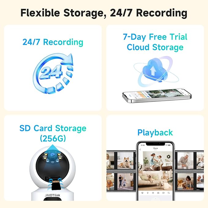 JAIOTlink Indoor Pet Security Camera for Dog Cat, 360° Pan Tilt Baby Monitor, 2.5k Dual-Lens WiFi Camera with Phone App, 2.4G/5G WiFi, AI Human & Pet Detection,Compatible with Alexa