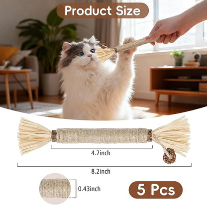5 Pack Silvervine Sticks Cat Toys, Natural Chew Kitten Teething Toys for Cleaning, Matatabi Catnip Treat Toys, Catmint Silver Vine Sticks for Bored Indoor Kitty