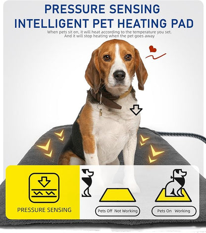 Pressure Activated Pet Heating Pad 29 x 20,Gravity Sensing,Automatic or Manual Mode,Heated Dog Bed with Timer,Adjustable Temperature,Chew Resistant Cord,Waterproof & Washable Heated Pet Bed Mat