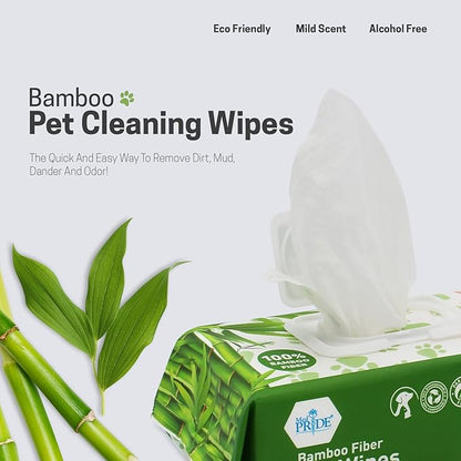 MED PRIDE Bamboo Fiber Dog Wipes for Paws and Butt, Hypoallergenic Paw Wipes, Biodegradable, XL 8in X 8in, Aloe Vera & Vitamin E (Pack of 100 Wipes)