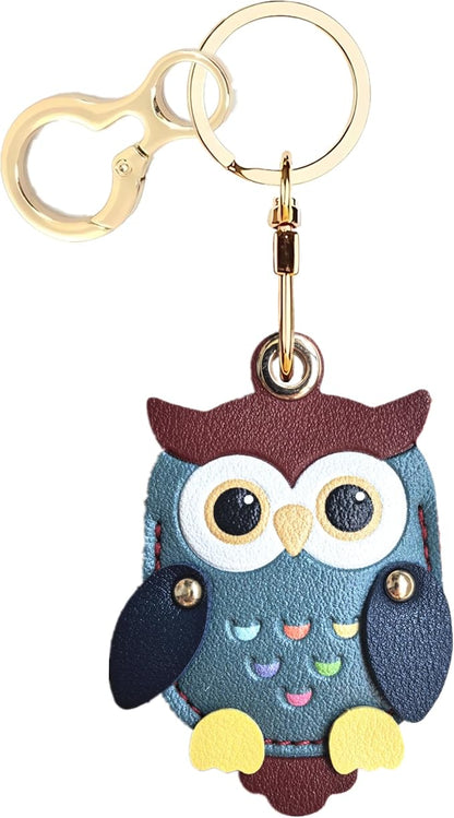 Leather Keychain Holder Case Compatible with AirTag,Cute Protective Cover with Keyring,Anti-Scratch Finder GPS Tracker Case for Wallet Keys,Bag,Pets,Backpack(Owl Green)