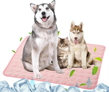 SOMOYA Dog Self Cooling Mat Pet Washable Cooling Pads Blanket Sleeping Kennel Mat,Ice Silk Sleep Mat Pad Non-Toxic Breathable Sleep Bed Beach for Large Dogs Cats (Pink, 27.5x19.7 in)