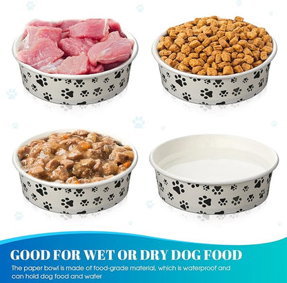 Potchen 30 Pieces Disposable Dog Bowls 16 oz Small Pet Feeding with Printed Pattern Dishes for Small Pet Paper Food Travel Bowls for Feeding Dogs and Cats Puppies Dry Wet Food Water