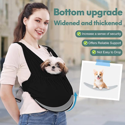 Supet Dog Sling Carrier for Small Pets, Hands Free Cat Sling, Reducing Back Neck Pain Anti-Anxiety Puppy Front, Adjustable Soft Dog Carrying (Black, Regular 7-15 Lbs)