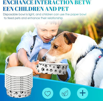 Potchen 30 Pieces Disposable Dog Bowls 16 oz Small Pet Feeding with Printed Pattern Dishes for Small Pet Paper Food Travel Bowls for Feeding Dogs and Cats Puppies Dry Wet Food Water