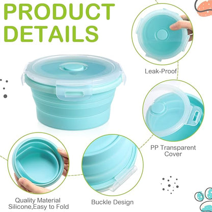 Suclain 4 Pcs Collapsible Bowls with Lids Silicone Camping Food Storage Container Expandable Folding Salad Lunch Box Travel Container for Hiking Camping