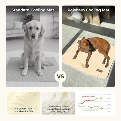 Pelsbarn Dog Cooling Mat- Ice Silk Summer Comfort, Self Cooling, Non-Slip Dog Pad, Durable & Washable, Mat for Medium Dogs 19"" x 25"", Support Shelter Dogs with Every Purchase (Beige)