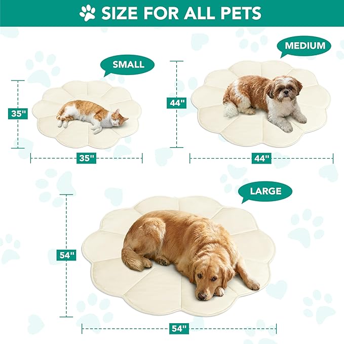PetAmi Dog Cooling Mat, Flower Shape, Reversible Cooling Nylon Blanket Soft Fleece Pet Pad for Dogs Cats, Summer All Season Use Q-Max>0.3, Large 54x54 in, Beige