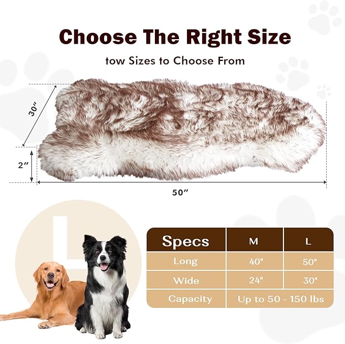 Plush Faux Fur Dog Bed for Large Dogs, Fluffy Luxury Dog Mattress, Fuzzy Dog Bed Mat Soft Flat Dog Beds Washable and Waterproof Pet Dog Rug Bed, Extra Large Orthopedic Dog Bed, Brown, 50"