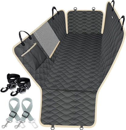 Lassie Dog Car Seat Covers for Back Seat with 2 Seat Belts, Waterproof Dog Car Hammock with Mesh Window Durable Scratch Proof Nonslip Pet Carseat Covers Universal Fit Protector for Cars, Trucks & SUVs