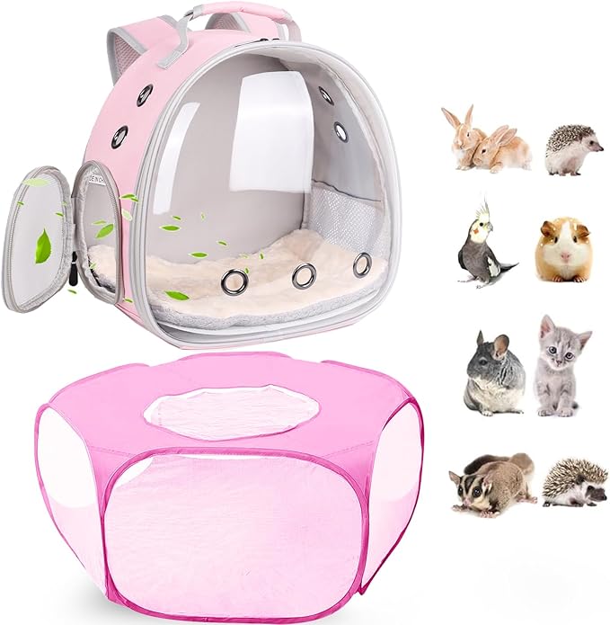 2-Pack Guinea Pig Carrier Backpack and Playpen with Lid, Breathable Pet Playpen Pop Open Exercise Fence, Portable Small Animal Cage for Rabbits, Chinchillas, Squirrel, Lizard, Sugar Glider