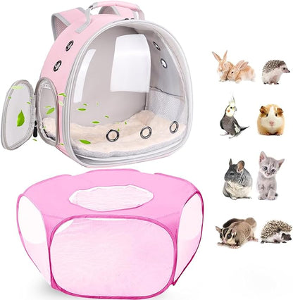 2-Pack Guinea Pig Carrier Backpack and Playpen with Lid, Breathable Pet Playpen Pop Open Exercise Fence, Portable Small Animal Cage for Rabbits, Chinchillas, Squirrel, Lizard, Sugar Glider
