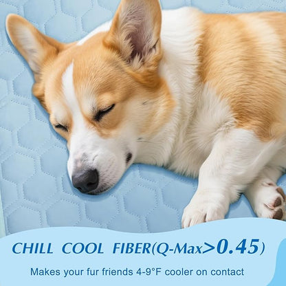 Cooling Mat for Large Dogs, Thick Breathable Dog Cooling Mat Q-MAX>0.45, Cooling Bed Chill Cool Fiber & Non-Slip Bottom Cold Crate Pad Kennel Bed for Dog Puppy and Cat, Non-Toxic, Foldable & Washable