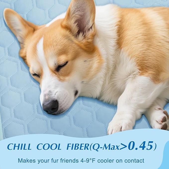 Cooling Mat for Small Dogs, Thick Breathable Dog Cooling Mat Q-MAX>0.45, Cooling Bed Chill Cool Fiber & Non-Slip Bottom Cold Crate Pad Kennel Bed for Dog Puppy and Cat, Non-Toxic, Foldable & Washable
