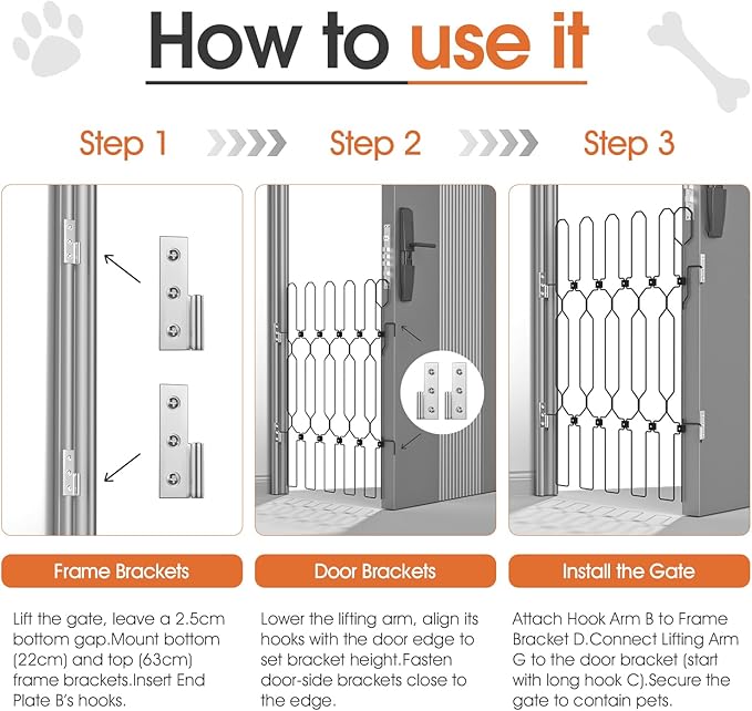 Metal Retractable Dog Gate for Front Door, Adjustable Pet Barrier & Door Blocker, Foldable Gate for Apartments, RVs, Indoor and Outdoor Use