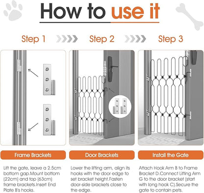 Metal Retractable Dog Gate for Front Door, Adjustable Pet Barrier & Door Blocker, Foldable Gate for Apartments, RVs, Indoor and Outdoor Use, 26” x 30”