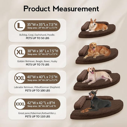 MEKIY Large Orthopedic Dog Bed with Sides Big Dog Beds with Removable Washable Cover Non-Slip Waterproof Pet Bed for Medium Large Dogs - Brown L