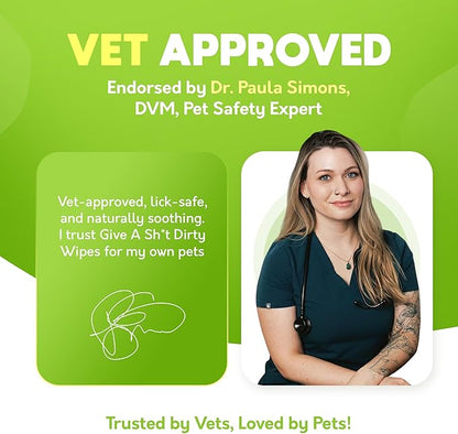 Lick-Safe Daily Pet Wipes for Dogs & Cats - Vet-Approved & Hypoallergenic - Cleans Mud, Odor & Dander - Wipes for Paws, Face & Butt - 10% to Charity - Earth-Friendly & Unscented Cleaning - Pack of 100