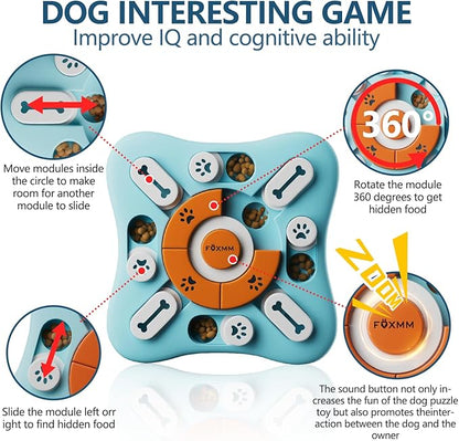 FOXMM Interactive Dog Treat Puzzle Toys for IQ Training & Mental Stimulating,Fun Slow Feeder,Large Medium Small Dogs Enrichment Toys with Squeak Design