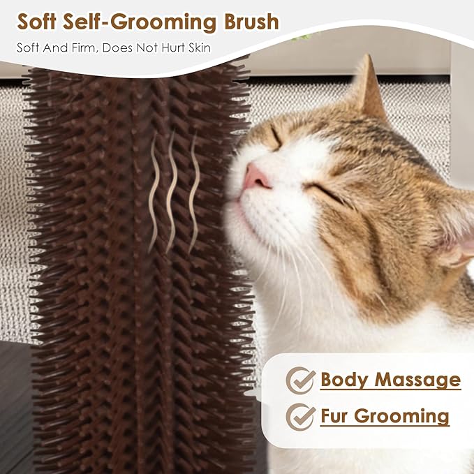 22 Inch Heavy-Duty Cat Scratching Post with Cozy Plush Bed, 3 Sisal Scratching Posts, Interactive Cat Scratcher with Grooming Brush, Hanging Pom-Pom, Track Balls & Mouse Toy for Indoor Cats