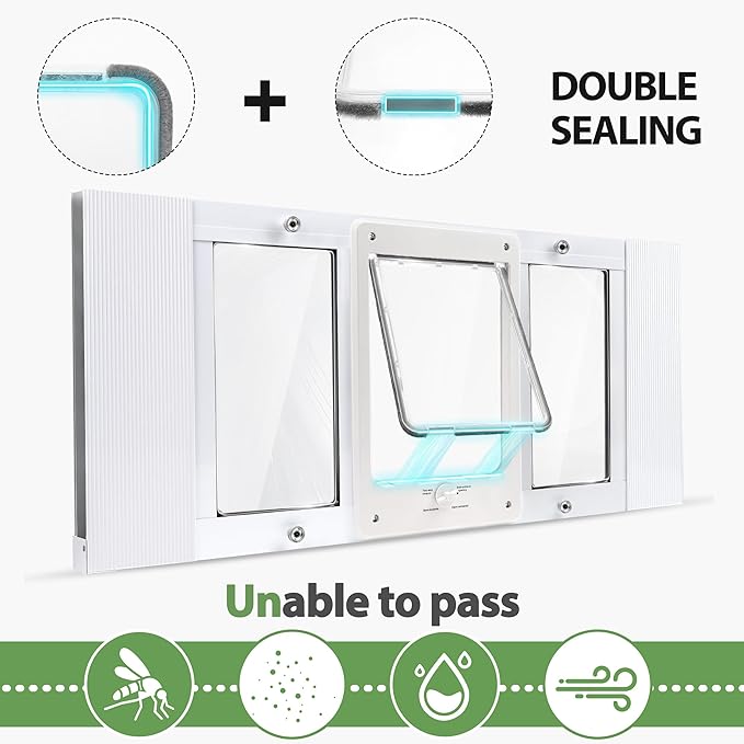 Full-Size Window Pet Door for Cat&Small Dog, Fits 36"- 40" Width Windows, Quick-Fit Cat Door Window Insert, 4 Locking Mechanisms,Magnetic Closure Cat Door for Window,Aluminum Frame Pet Door for Window