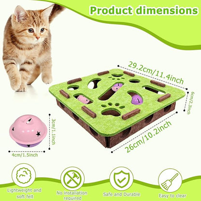 Cat Scratch Puzzle Enrichment Box with 3 Jingle Balls, Interactive Cat Toy Maze for Indoor Cats, No Assembly, Mental Stimulation Toys for Bored Kittens to Chase & Play