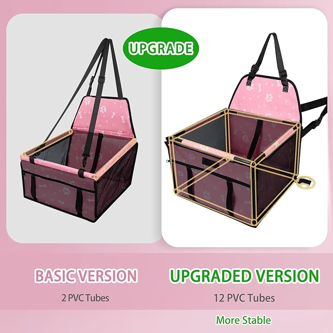 PetsHome Dog Car Seat Foldable Dog Car Booster Seat Waterproof Breathable Oxford Travel Bag for Small to Medium Dogs, Puppies, and Pets-Pattern Pink-Upgrade