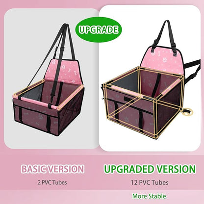 PetsHome Dog Car Seat Foldable Dog Car Booster Seat Waterproof Breathable Oxford Travel Bag for Small to Medium Dogs, Puppies, and Pets-Pattern Pink-Upgrade