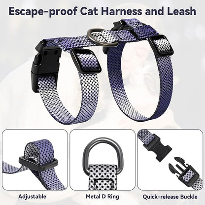 Cat Harness and Leash Set, 3-in-1 Escape Proof Adjustable, Comfortable Soft Lightweight, Safe, Easy to Wear, Walking Travel Kitten Harness for Small Medium LCats (Purple)