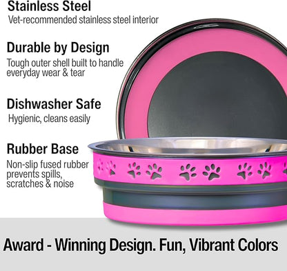 Loving Pets Corsa Dog Bowls- Stainless Steel Dog & Cat Bowls - Spill Proof Dog Food Bowl, Cat Bowl, Puppy Essentials & Pet Supplies Great for Home & Travel (Large 35-65 lbs, Fiery Pink)