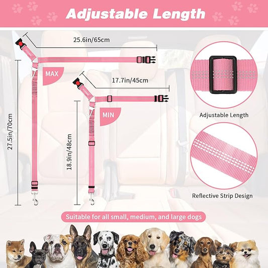 BWOGUE Pet Dog Cat Seat Belt Reflective Car Dog Headrest Restraint Leash Elastic Buffer Bungee Adjustable Tangle-Free Safety Leads Vehicle Seatbelt Harness for Small, Medium and Large Dogs (1 Pack)