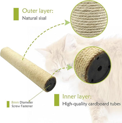 2 Pcs Cat Scratching Post Replacement for Indoor 15.7 x 3.1 Inches Cats Tree Replacement Parts Natural Sisal Cat Scratch Posts Refill Pole Part with M8 Screws Spare Cat Furniture Accessories