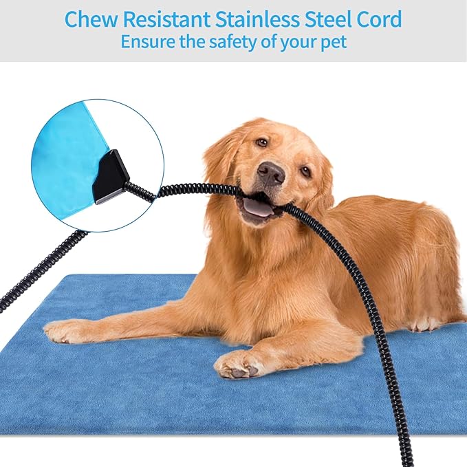 Outdoor Pet Heating Pad for Dogs, Indoor Waterproof Electric Heated Cat Dog Bed for Mat Pad with Chew Resistant Cord 5 Timer and 6 Level Temperature Cat Warming Pad Mat Bed Warmer-23.6x35.4