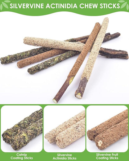TINDTOP Catnip Chew Toys for Cats, 12 Pack Natural Silvervine Sticks for Kittens Teeth Cleaning, Matatabi Dental Care, Increase Appetite, Calm Cat Anxiety and Stress, Aggressive Chewers Cat Dental Toy