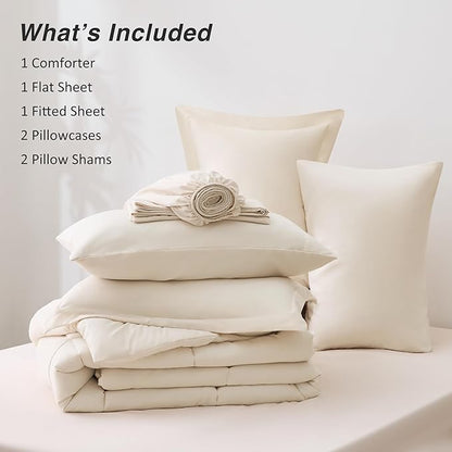 Love's cabin King Size Comforter Set Beige, 7 Pieces King Bed in a Bag, All Season Bedding Sets with 1 Comforter, 1 Flat Sheet, 1 Fitted Sheet, 2 Pillowcase and 2 Pillow Sham