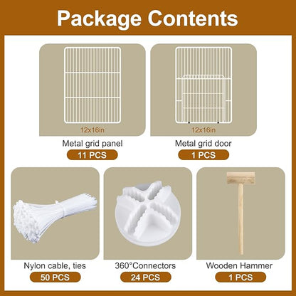 VISCOO 12 Panels Small Animal Playpen,Pet Playpen,C&C Cage for Guinea Pigs,Puppy Play Pen,Bunny Playpen Indoor Outdoor, Portable Metal Wire Yard Fence(White)