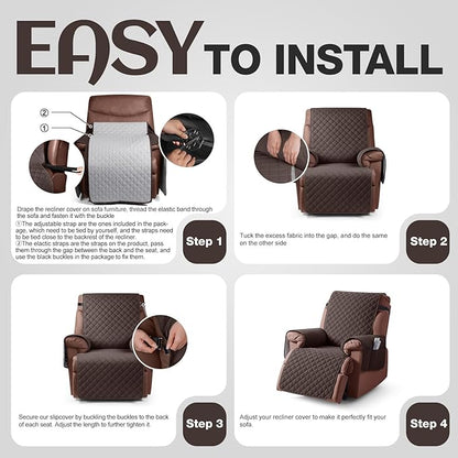 KinCam 100% Waterproof Recliner Chair Cover, Reclining Couch Covers for Pets, Dogs, Recliner Couch Slipcover Furniture Protector with Elastic Straps for Kids(25", Chocolate)