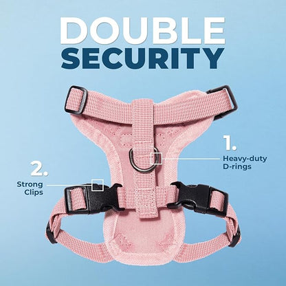Voyager Escape-Proof Step-in Lock Cat Harness & 5ft Neoprene-Handle Leash Set All-Weather Mesh with Reflective Stitching for Small to Large Cats by Best Pet Supplies, Pink, XS