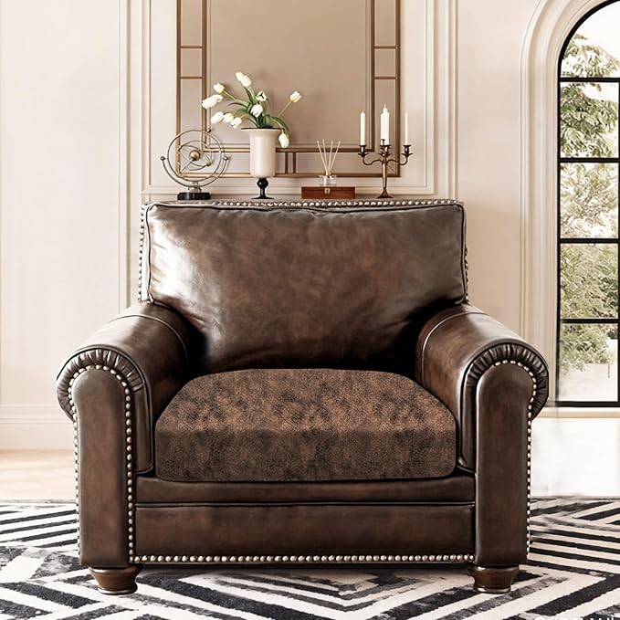 ANARACHON Leather Look Couch Cushion Covers Sofa Seat Slipcovers Sets Couches Furniture Protector for Sectional Armchair Loveseat Pets Kids Stretch Spandex Fabric (1 Cushion Armchair, Dark Brown)