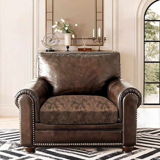 ANARACHON Leather Look Couch Cushion Covers Sofa Seat Slipcovers Sets Couches Furniture Protector for Sectional Armchair Loveseat Pets Kids Stretch Spandex Fabric (1 Cushion Armchair, Dark Brown)
